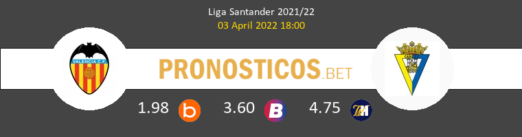 Valencia vs Cádiz Pronostico (3 Abr 2022) 1