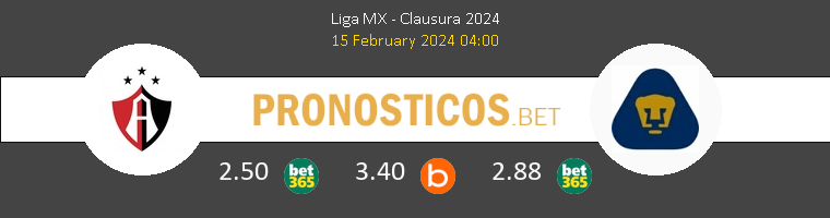 Atlas Guadalajara vs Pumas UNAM Pronostico (15 Feb 2024) 1