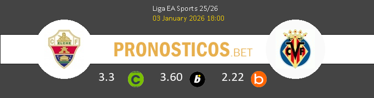 Elche vs Villarreal Pronostico (3 Ene 2026) 1