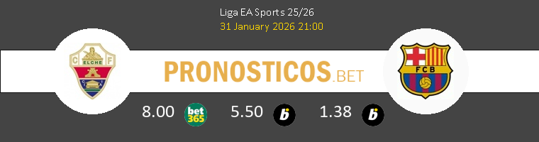 Elche vs Barcelona Pronostico (31 Ene 2026) 1