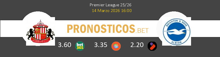 Sunderland vs Brighton Pronostico (14 Mar 2026) 1 Sunderland vs Brighton Pronostico (14 Mar 2026) 1